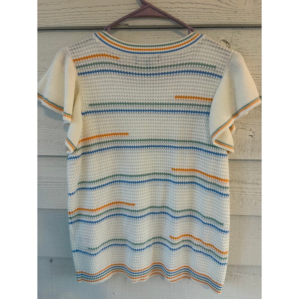 Democracy Rainbow Stripe Flutter Sleeve Knit Sweater Top Size Large - Picture 8 of 8